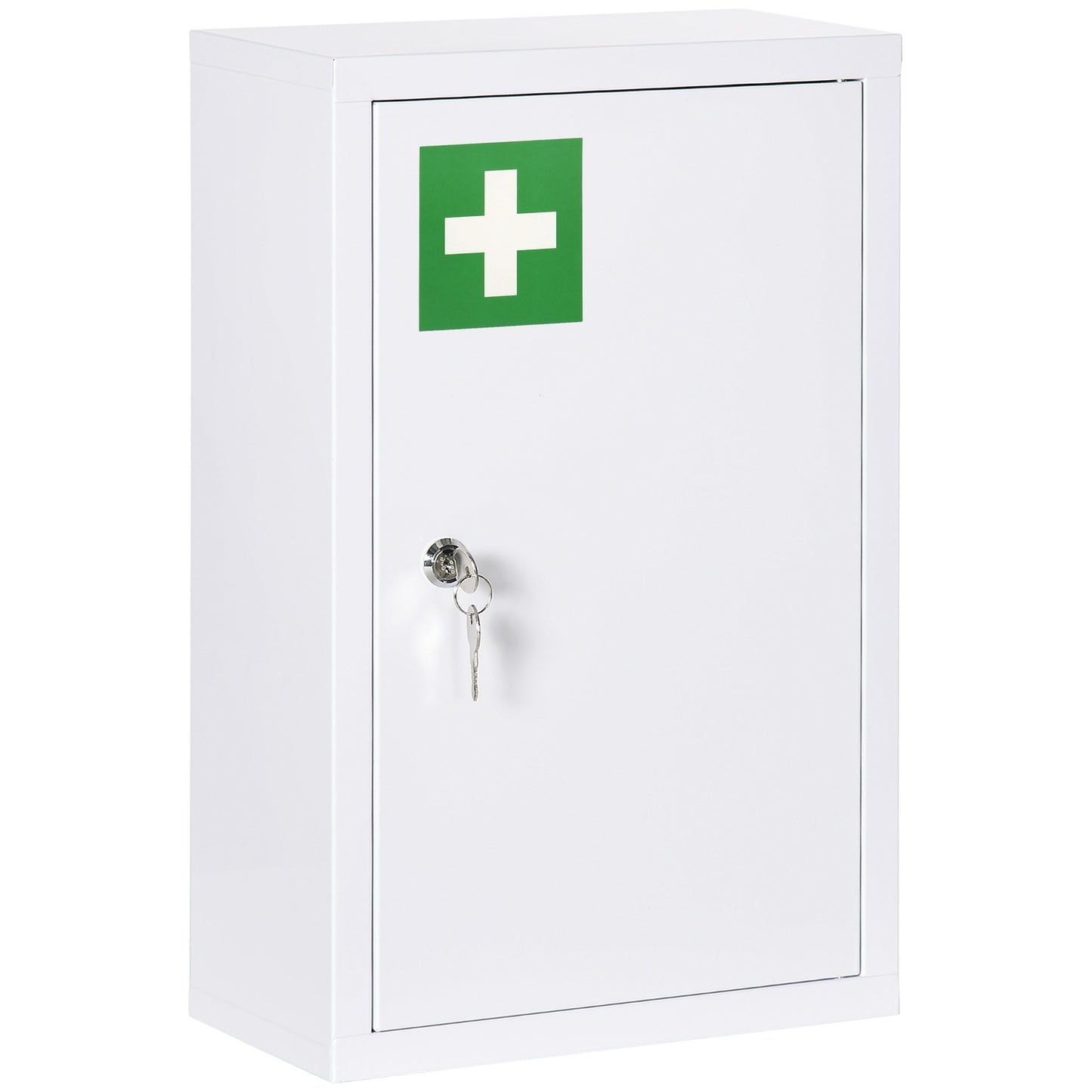 Lockable medicine cabinet in steel, 3 shelves, 2 keys, white