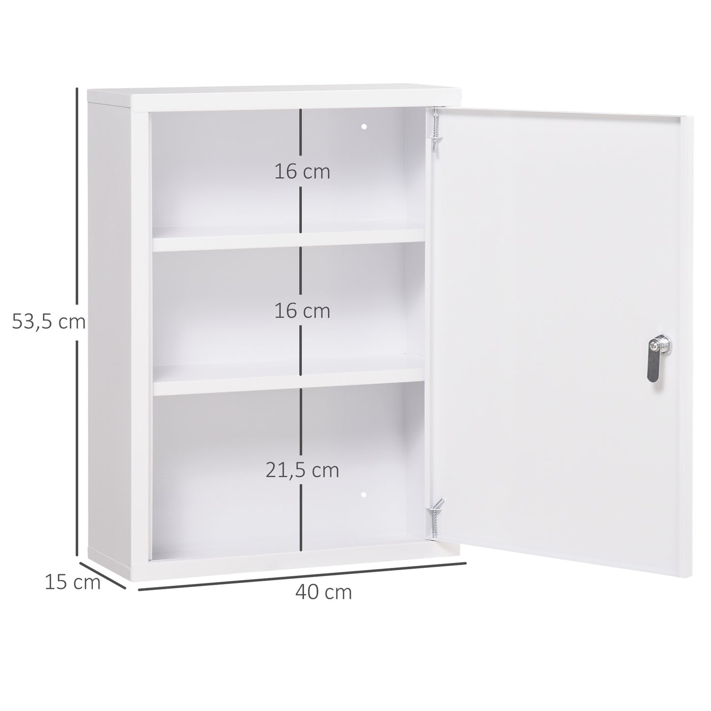 Wall-mounted Lockable pharmacy cabinet in steel, white 40x15x53.5 cm