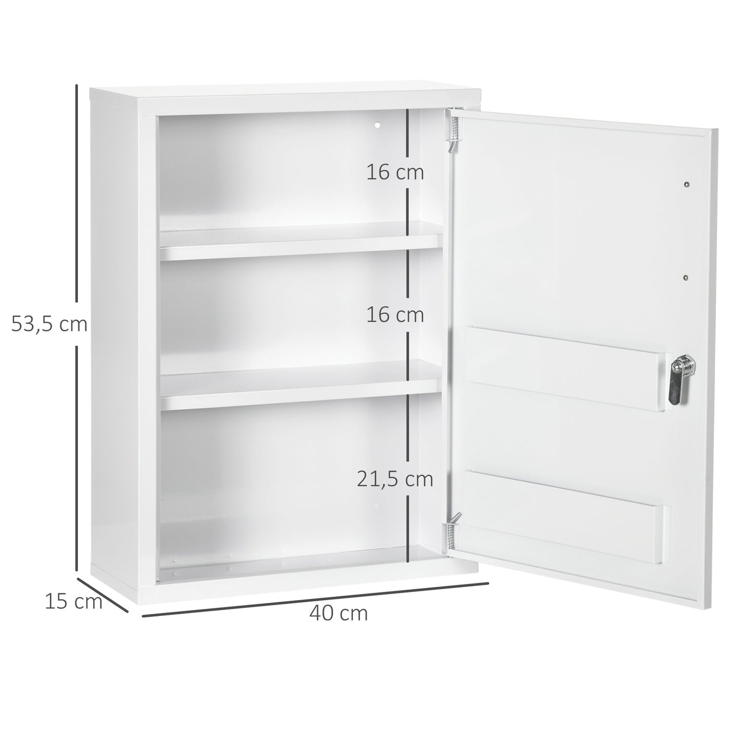 Wall-mounted pharmacy cabinet in steel, Lockable, White