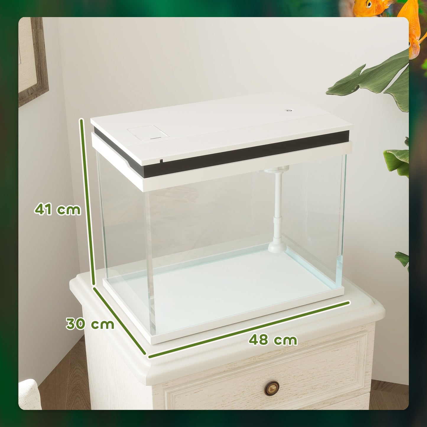 Aquarium, 41L glass with filter, LED & pump - White