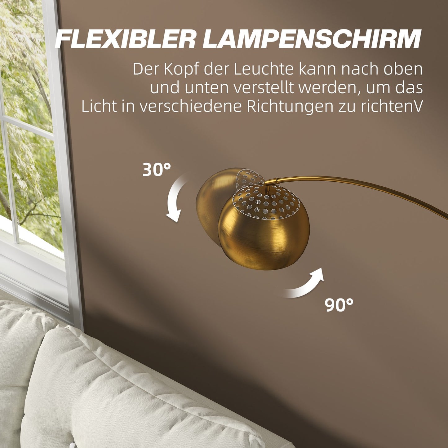 Arc Floor Lamp, Marble Base, 180 cm, Black/Gold