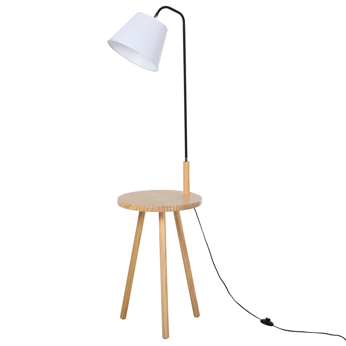 Scandinavian floor lamp with wooden table - White, 42x144Cm