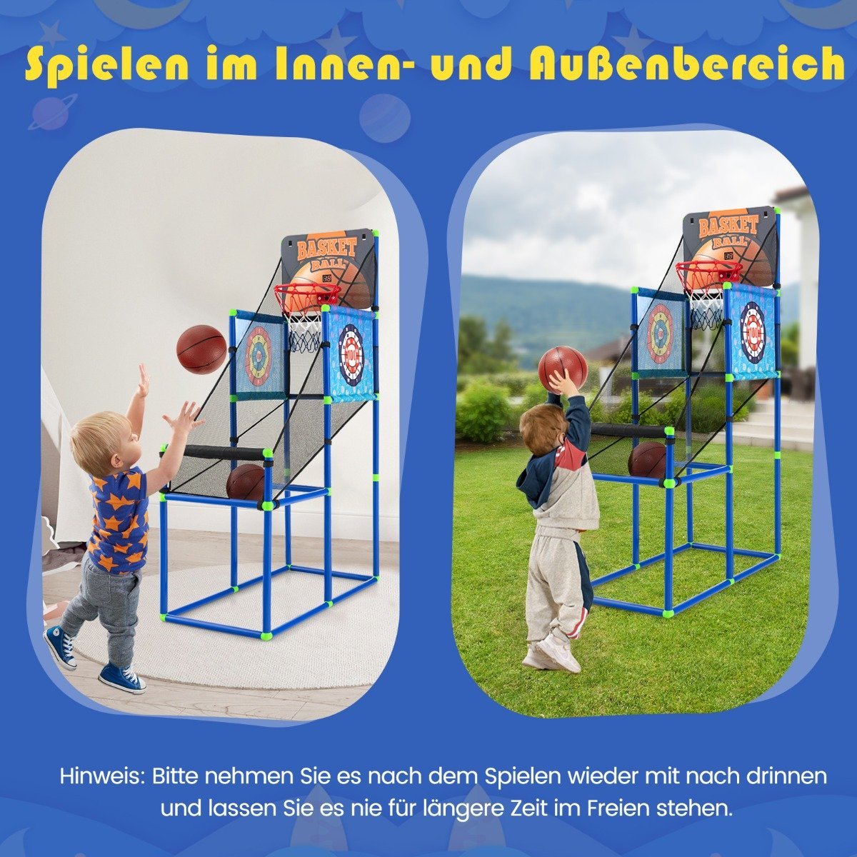 Arcade Basketball Game Set with Scoreboard & Sound Effects including 2 Basketballs & Pump Blue