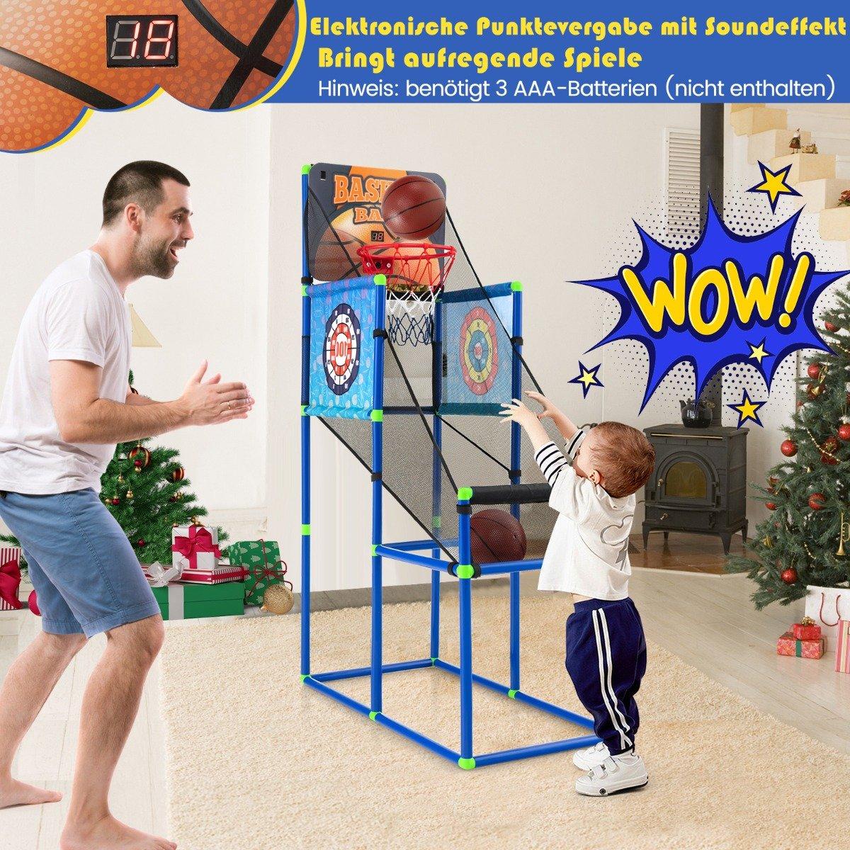 Arcade Basketball Game Set with Scoreboard & Sound Effects including 2 Basketballs & Pump Blue