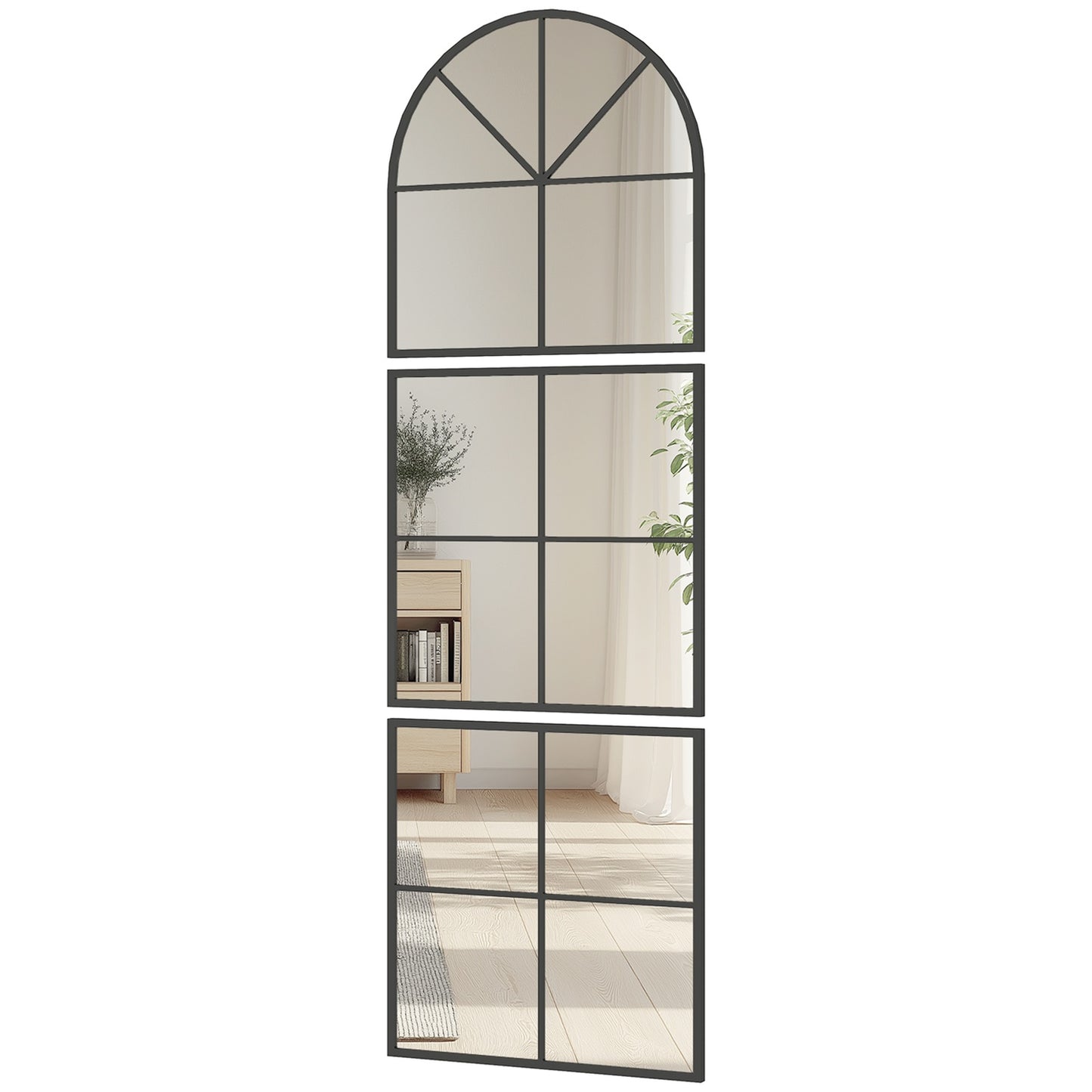 Arched Wall Mirror, Black Metal Frame, 60 x 180 cm