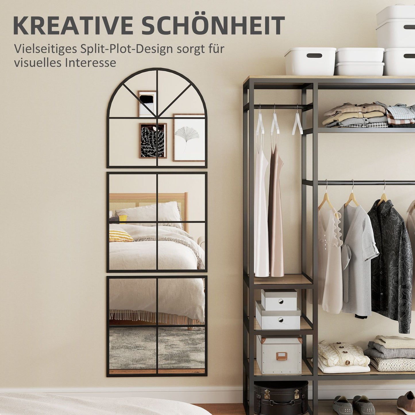 Arched Wall Mirror, Black Metal Frame, 60 x 180 cm