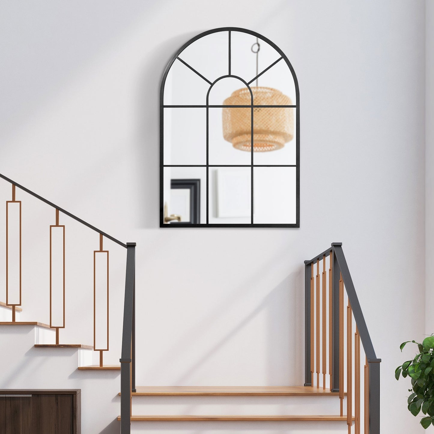 Arched black metal wall mirror 91x60cm for home decoration