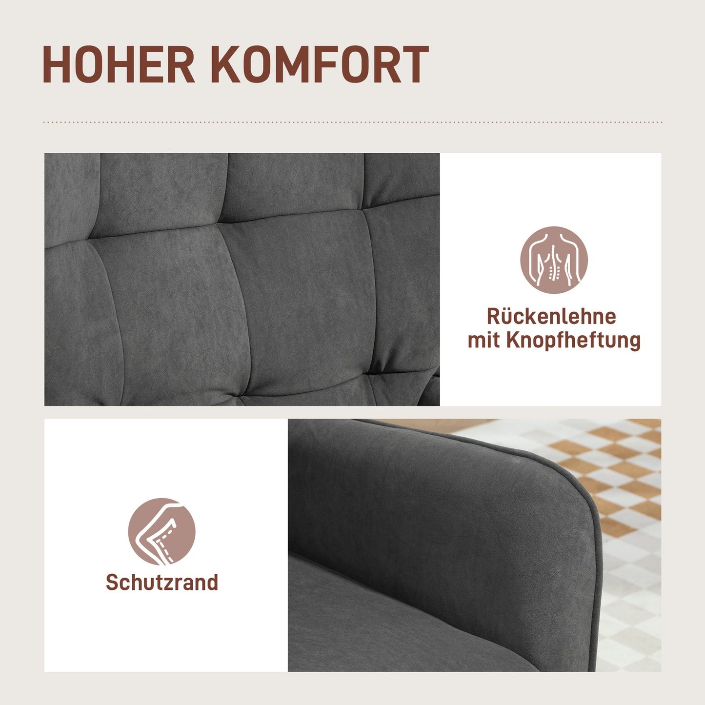 Gray velvet armchair with wooden legs for living room