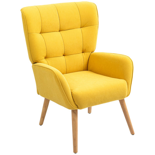 Yellow velvet chair for living room - wooden legs, upholstered