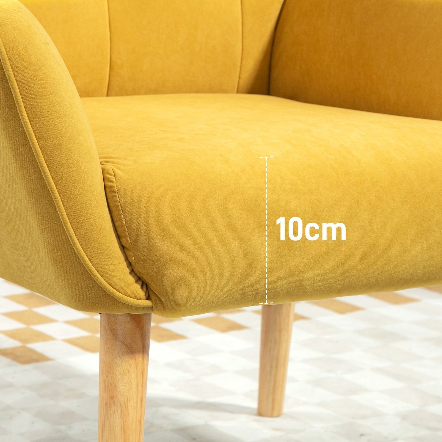 Yellow velvet chair for living room - wooden legs, upholstered