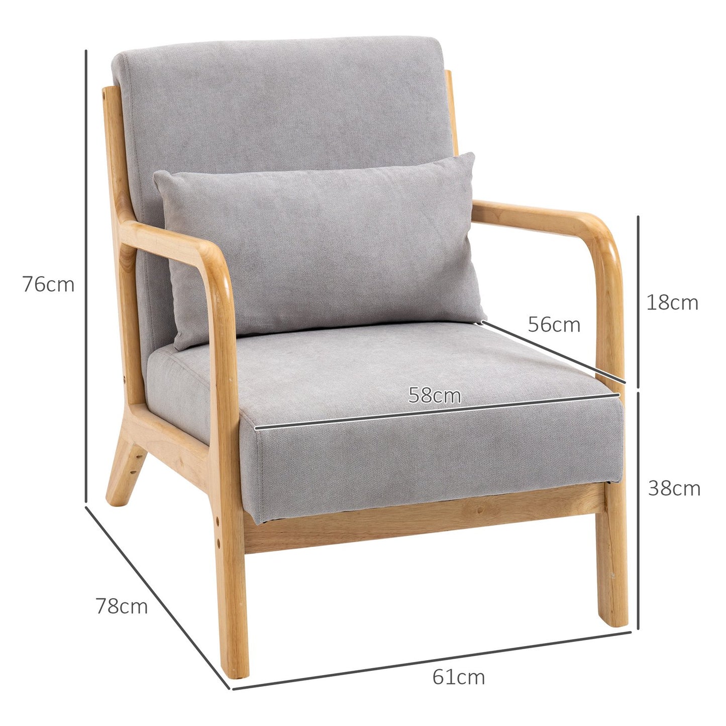 Armchair Lounge chair with armrests & lumbar cushion, grey
