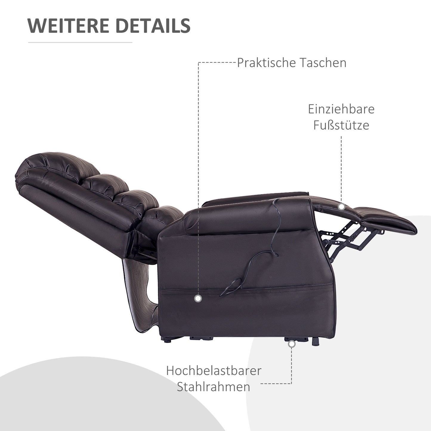 Massage armchair with heat, synthetic leather, brown