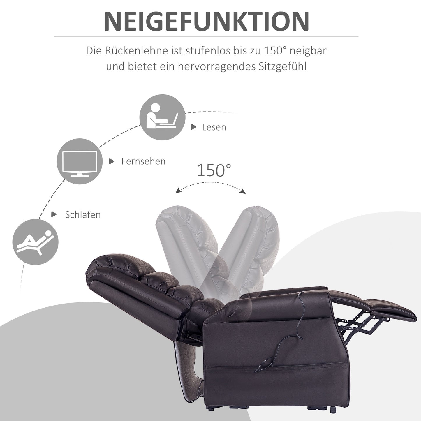 Massage armchair with heat, synthetic leather, brown
