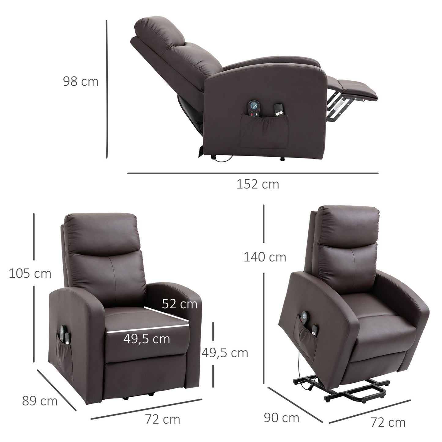 Electric massage chair, lie down with standing support, brown