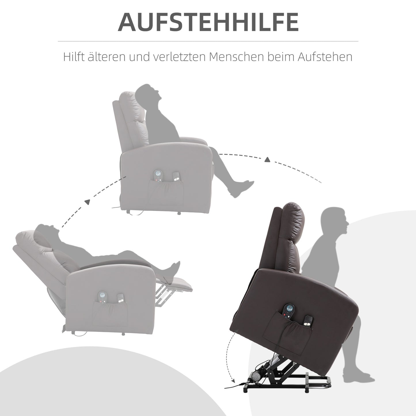 Electric massage chair, lie down with standing support, brown