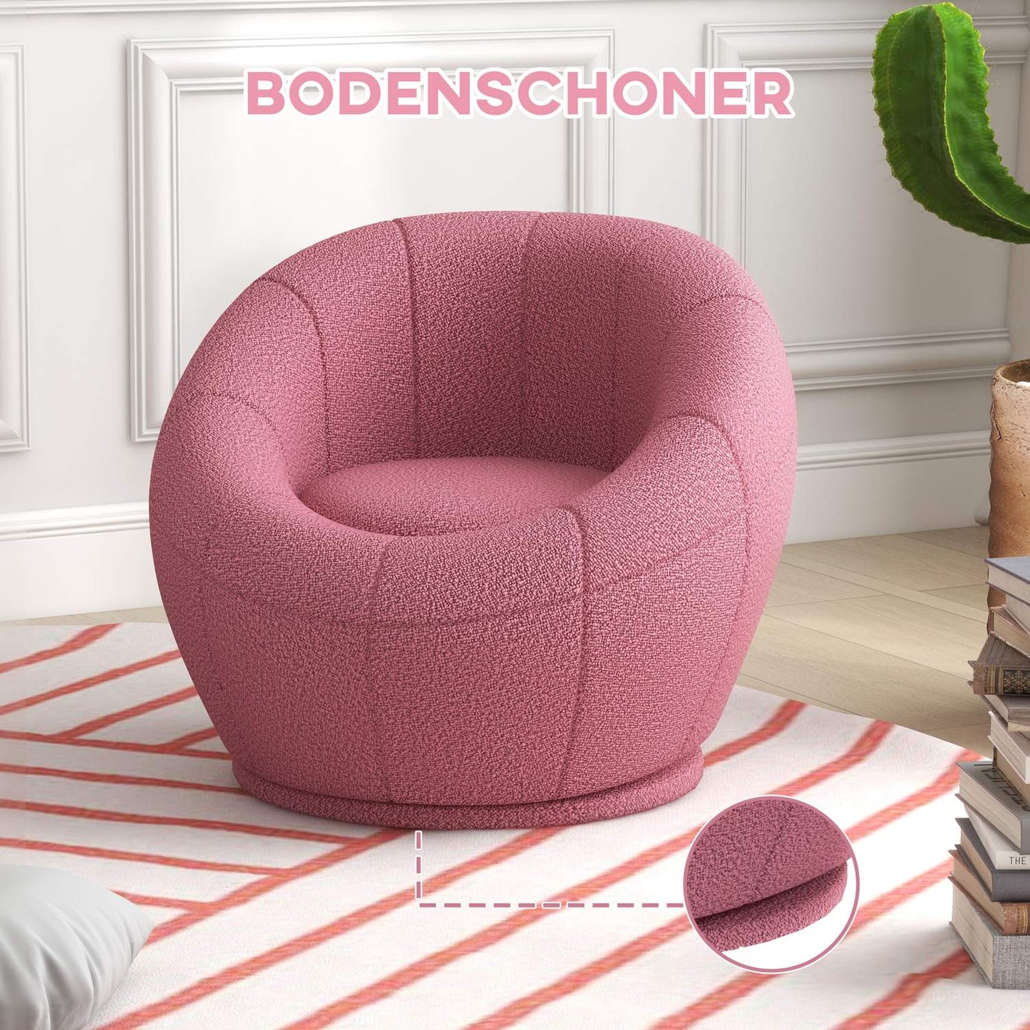Rotatable pink plush lounge chair, 120 kg capacity