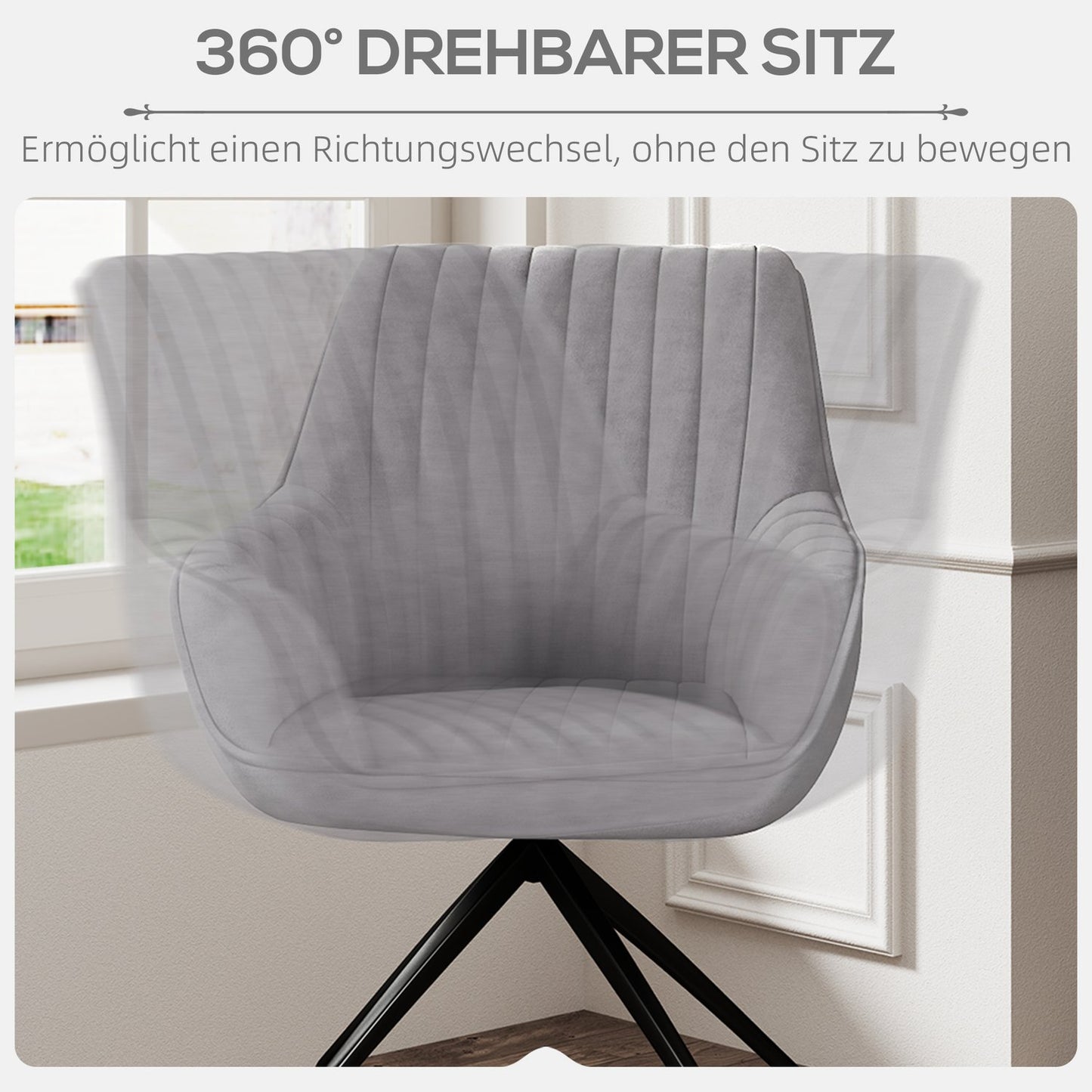 Swivel Velvet Armchair with metal legs, dark grey