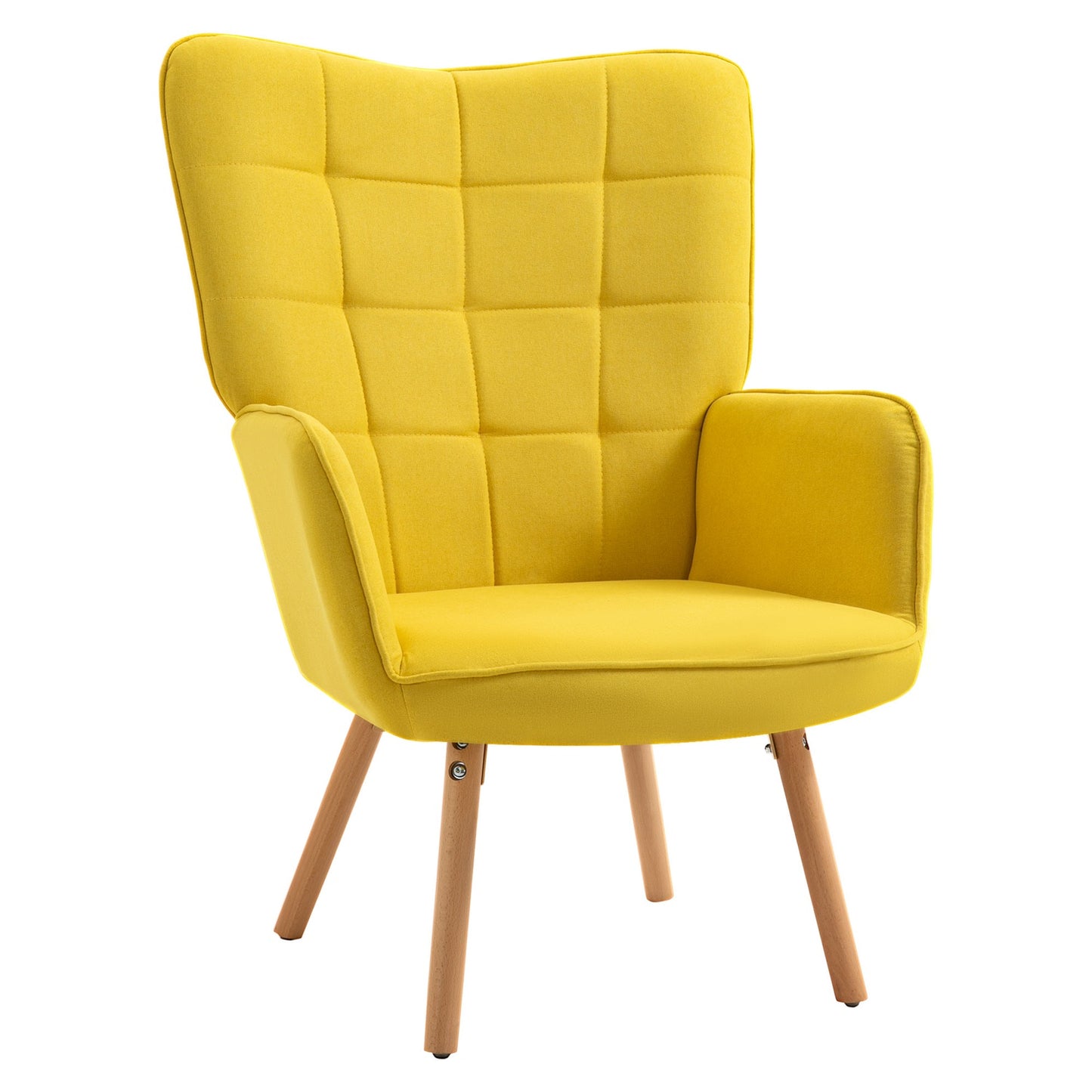 Yellow velvet armchair with armrests - Padded lounge chair in wood