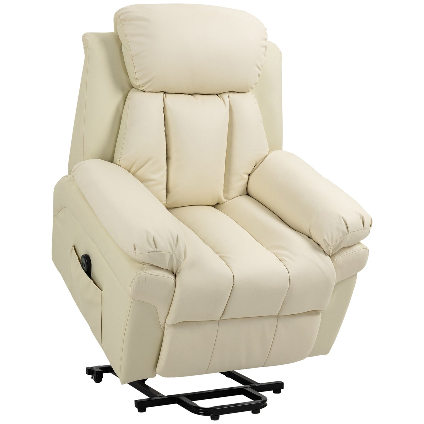 Electric recliner with standing aid, cream-colored artificial leather