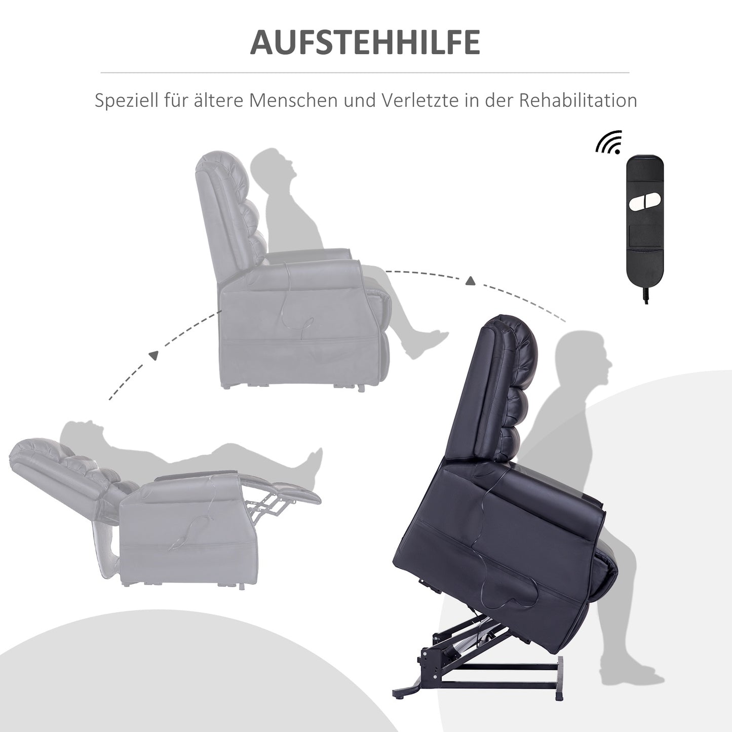 Reclining massage chair with standing aid and USB port