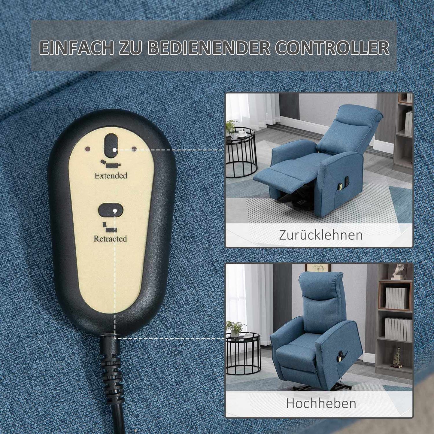 Lounger with standing aid, massage and footrest