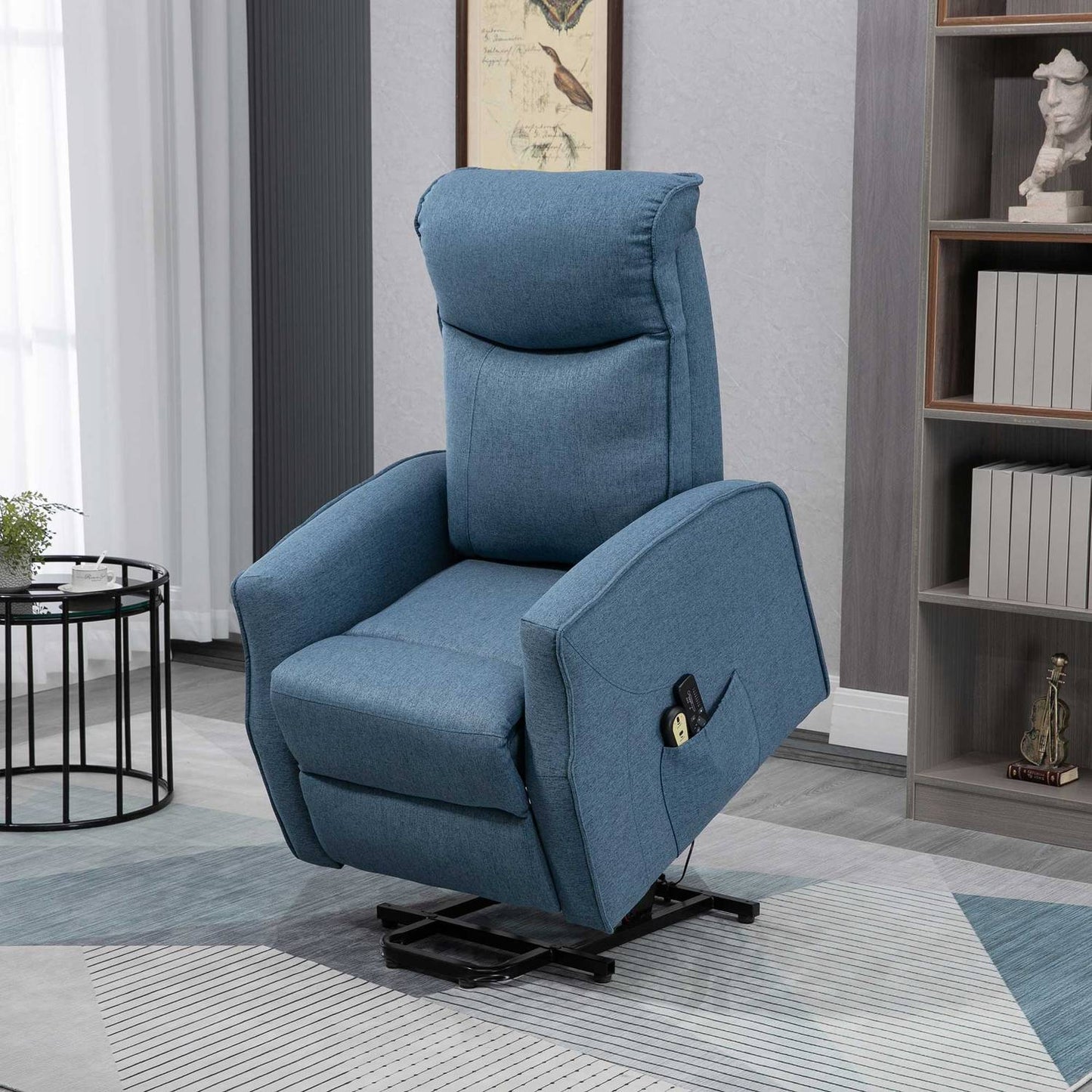 Lounger with standing aid, massage and footrest