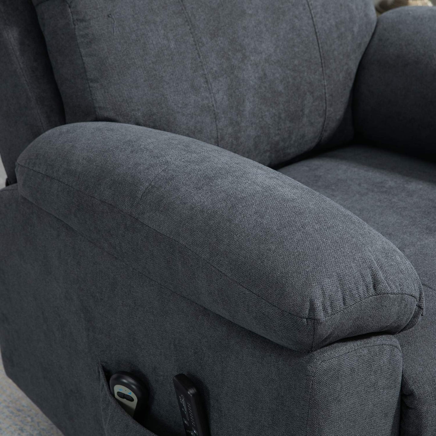 Reclining massage chair with standing aid, grey