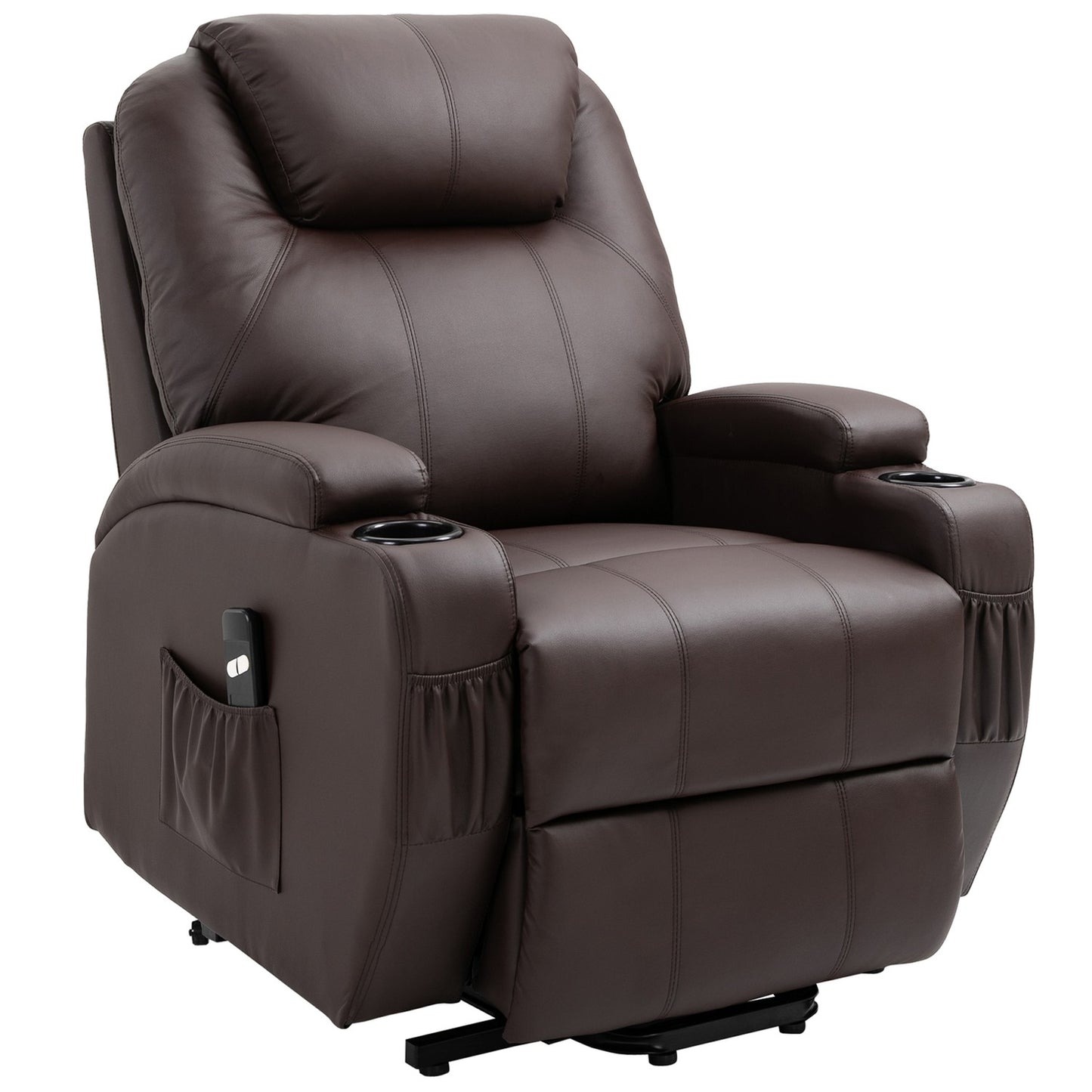 Recliner with standing aid and storage