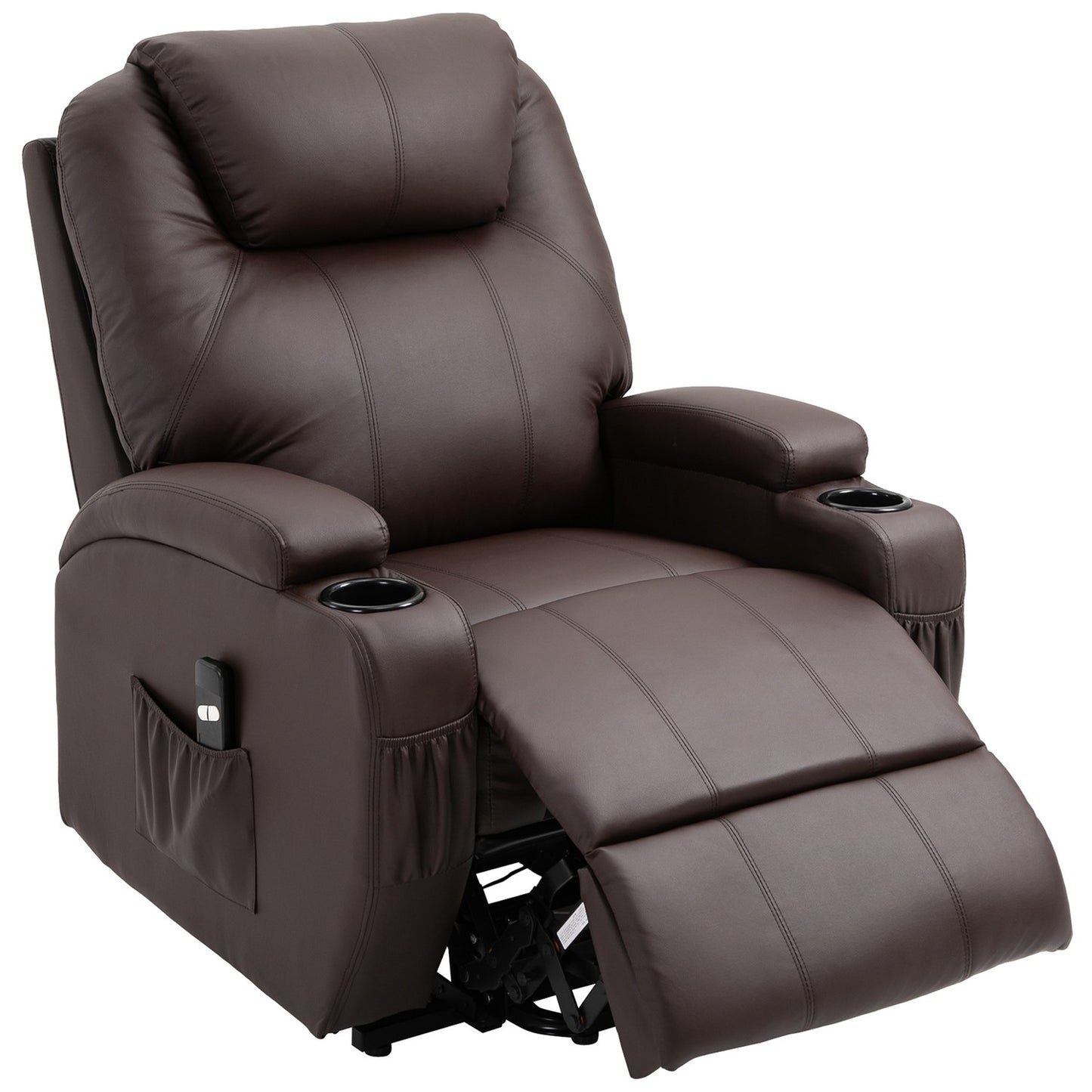 Recliner with standing aid and storage