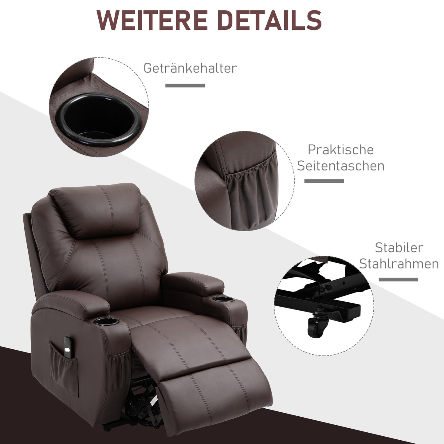 Recliner with standing aid and storage