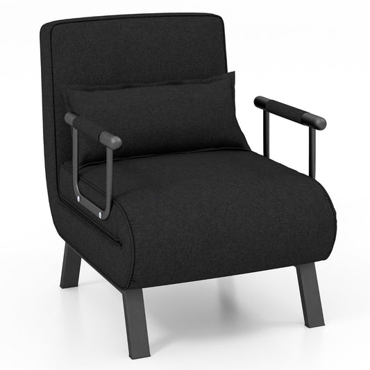 Armchair bed with bed function, folding sofa, sofa bed with adjustable backrest and removable cushion, black