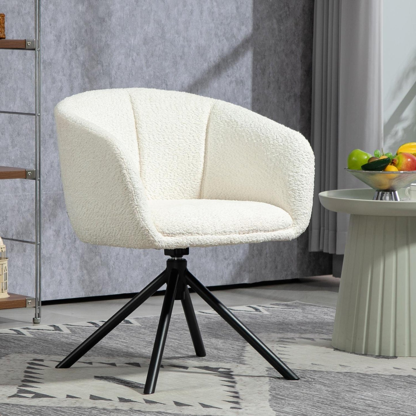 Creamy white armchair, 360° rotatable, linen look, metal legs