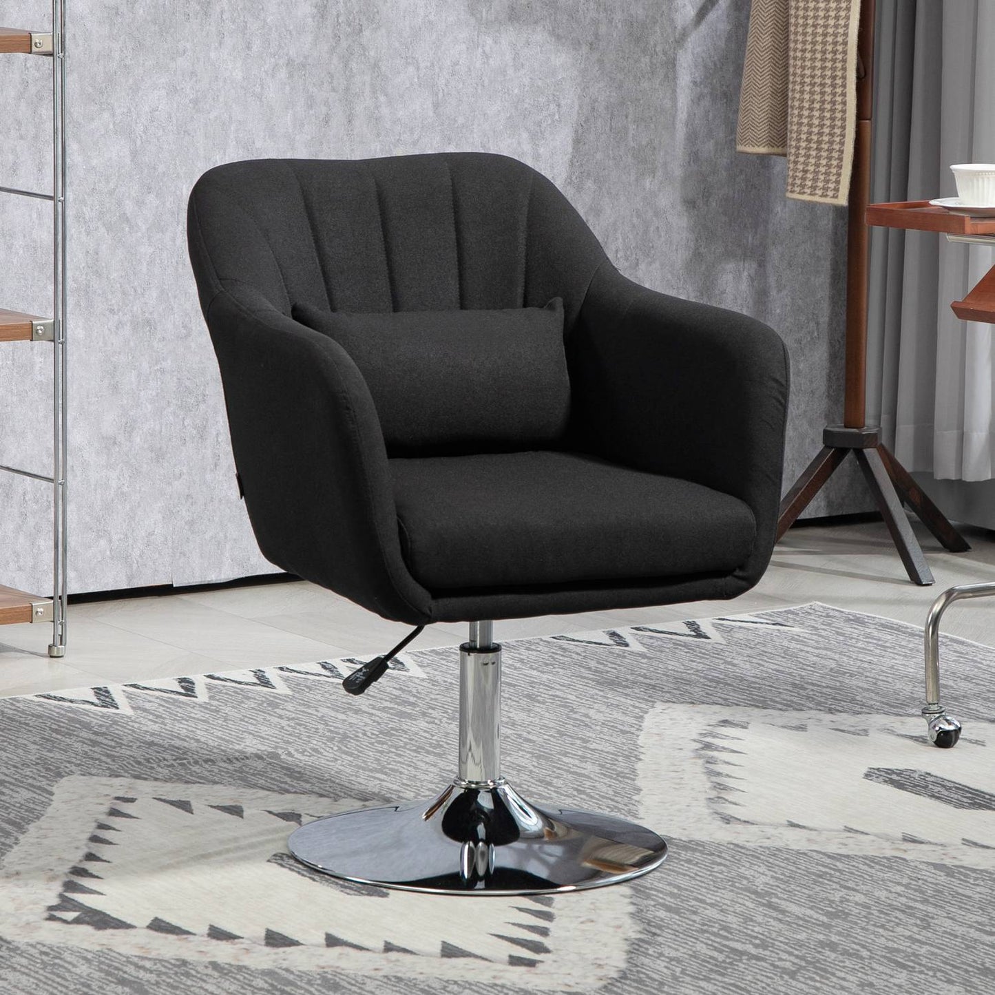Adjustable black lounge chair - metal frame, armrests, cushion