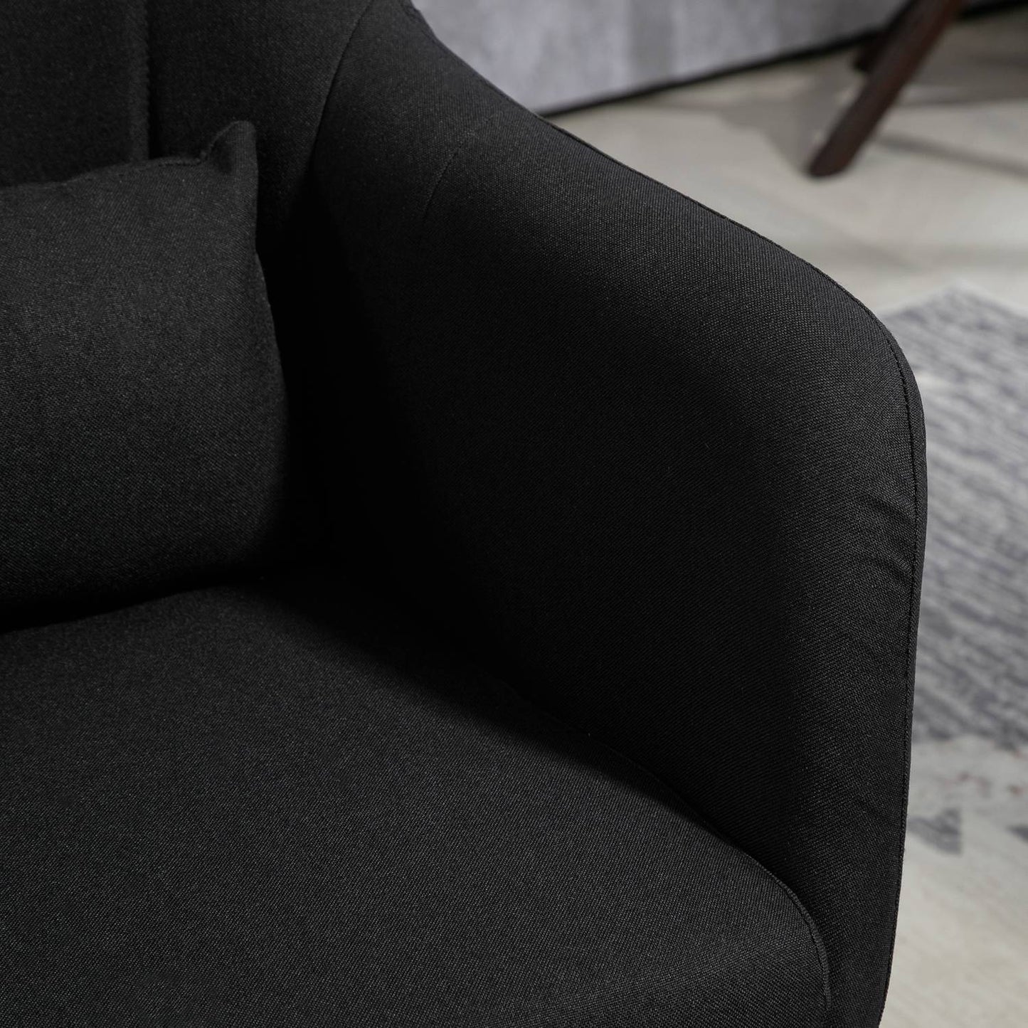 Adjustable black lounge chair - metal frame, armrests, cushion