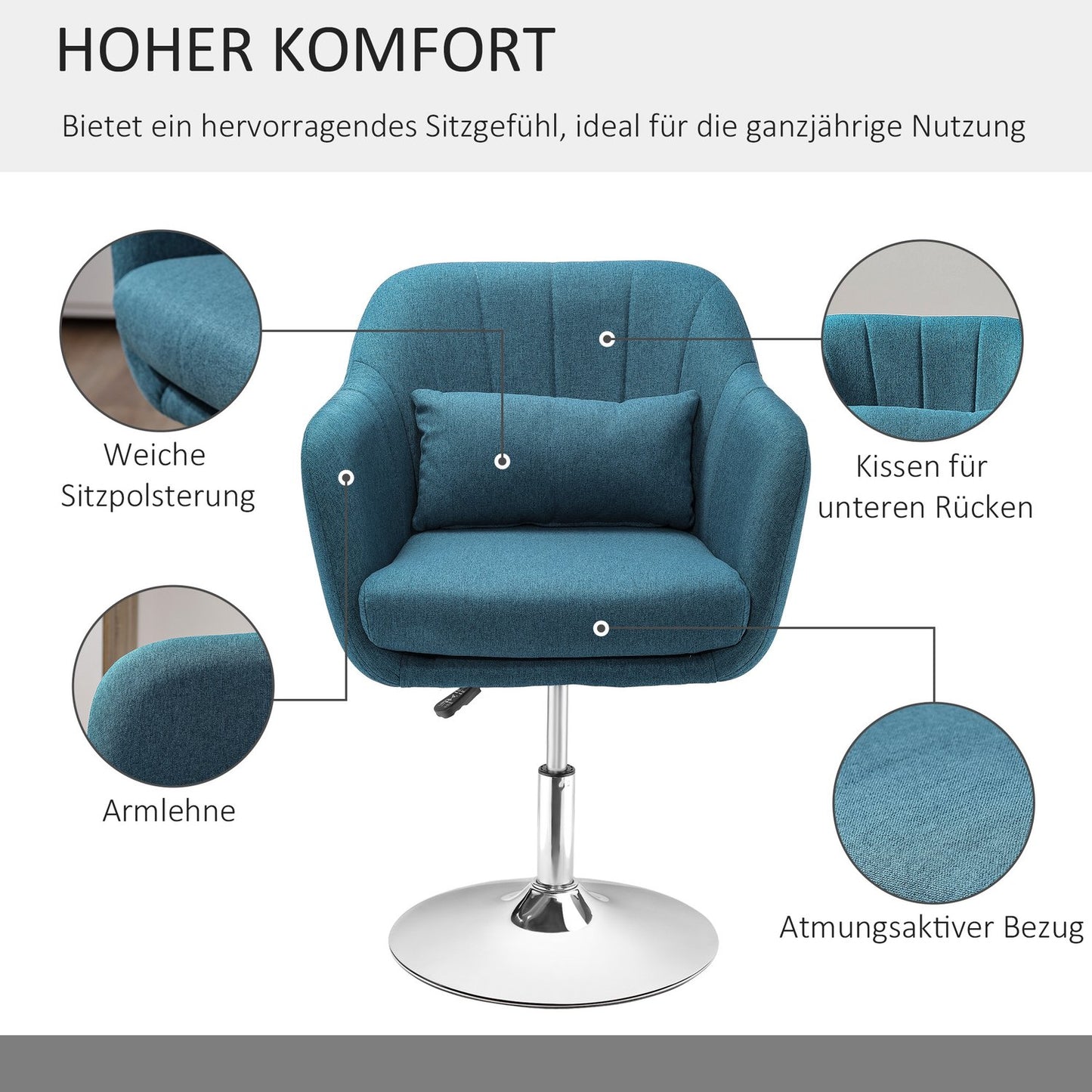Armchair Lounge chair, Adjustable with lumbar cushion - Light blue