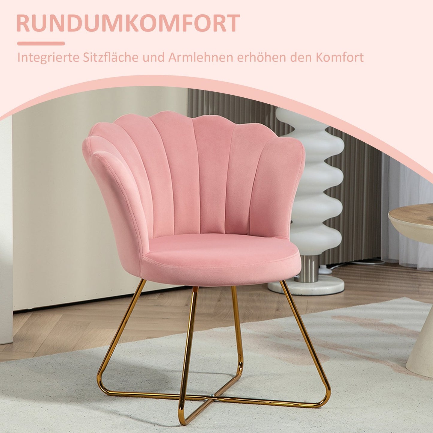 Pink Velvet Lounge Chair – Armrest, metal legs, upholstered
