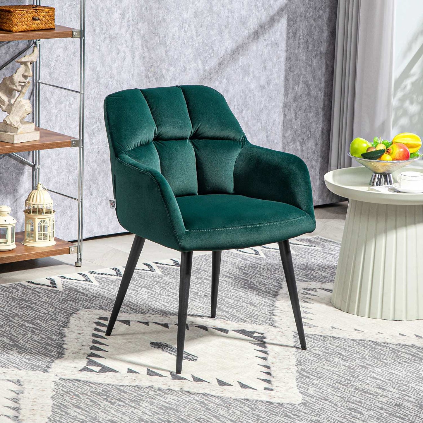 Velvet Look Armchair, Dark Green, Padded with armrests
