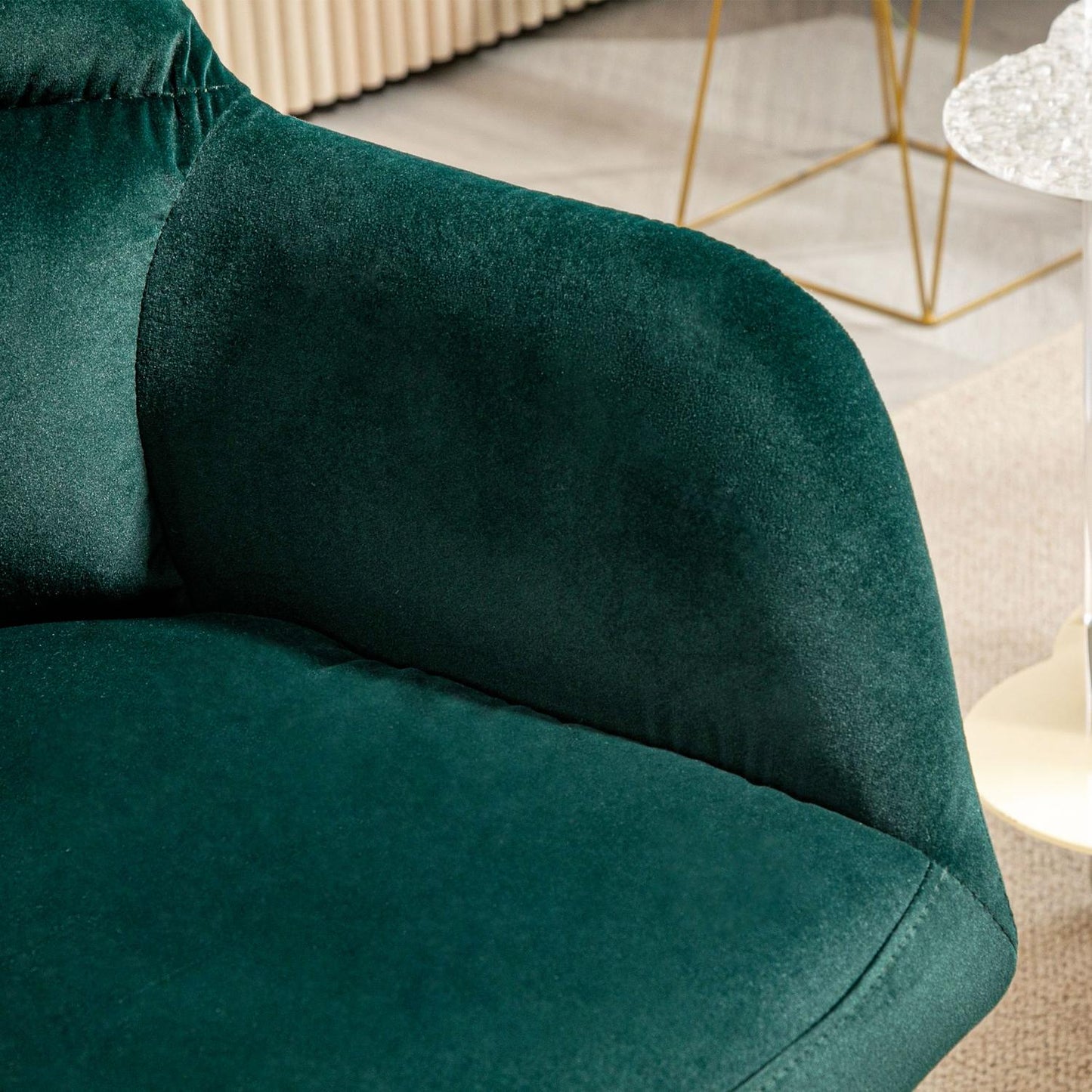 Velvet Look Armchair, Dark Green, Padded with armrests