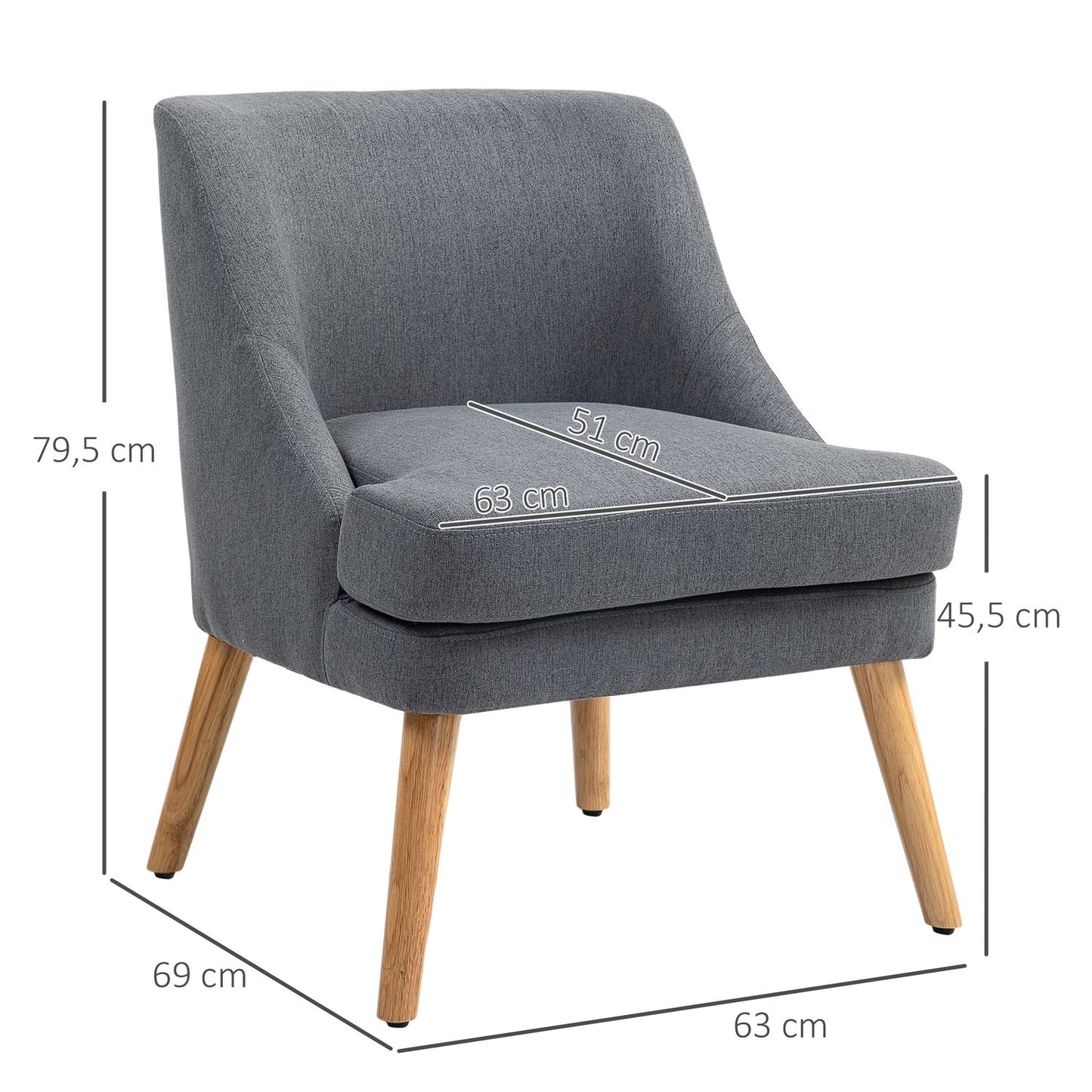 Armchair Lounge chair with padded linen look, dark grey