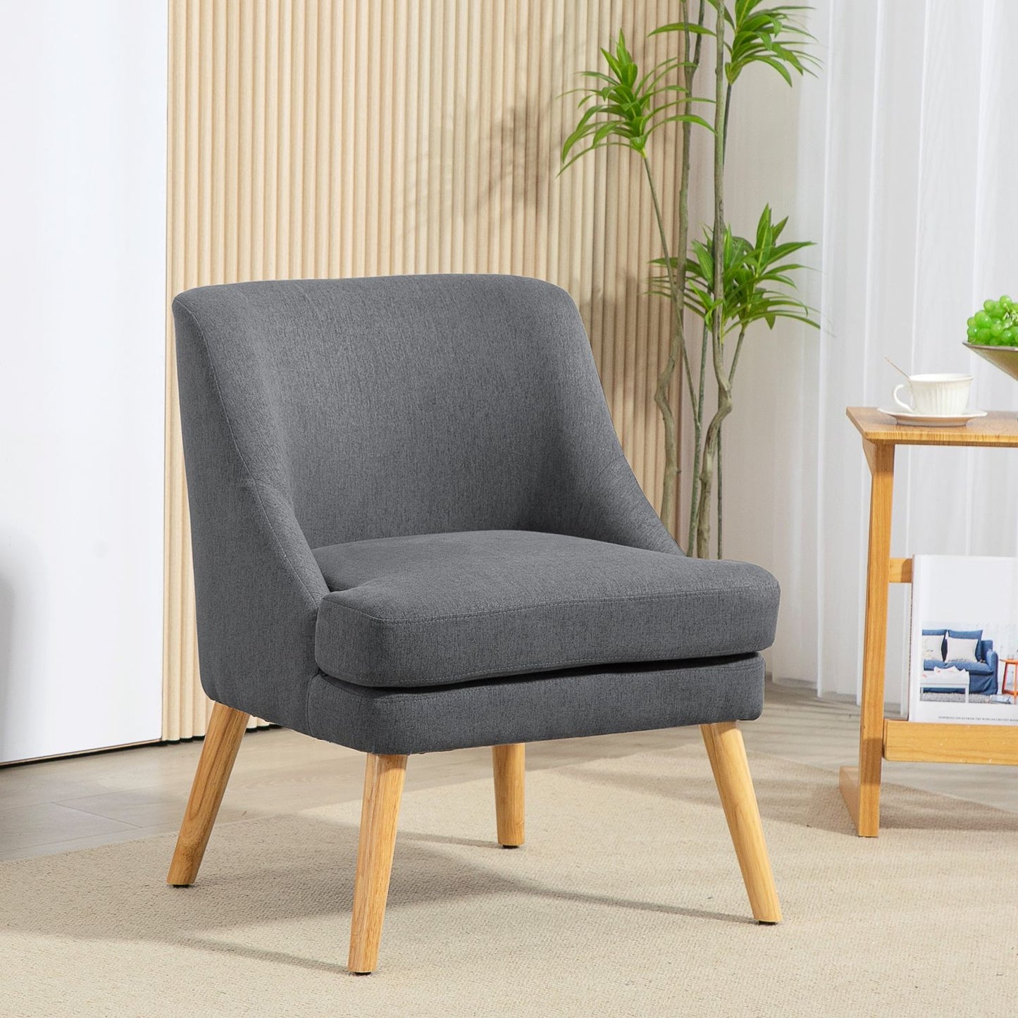 Armchair Lounge chair with padded linen look, dark grey