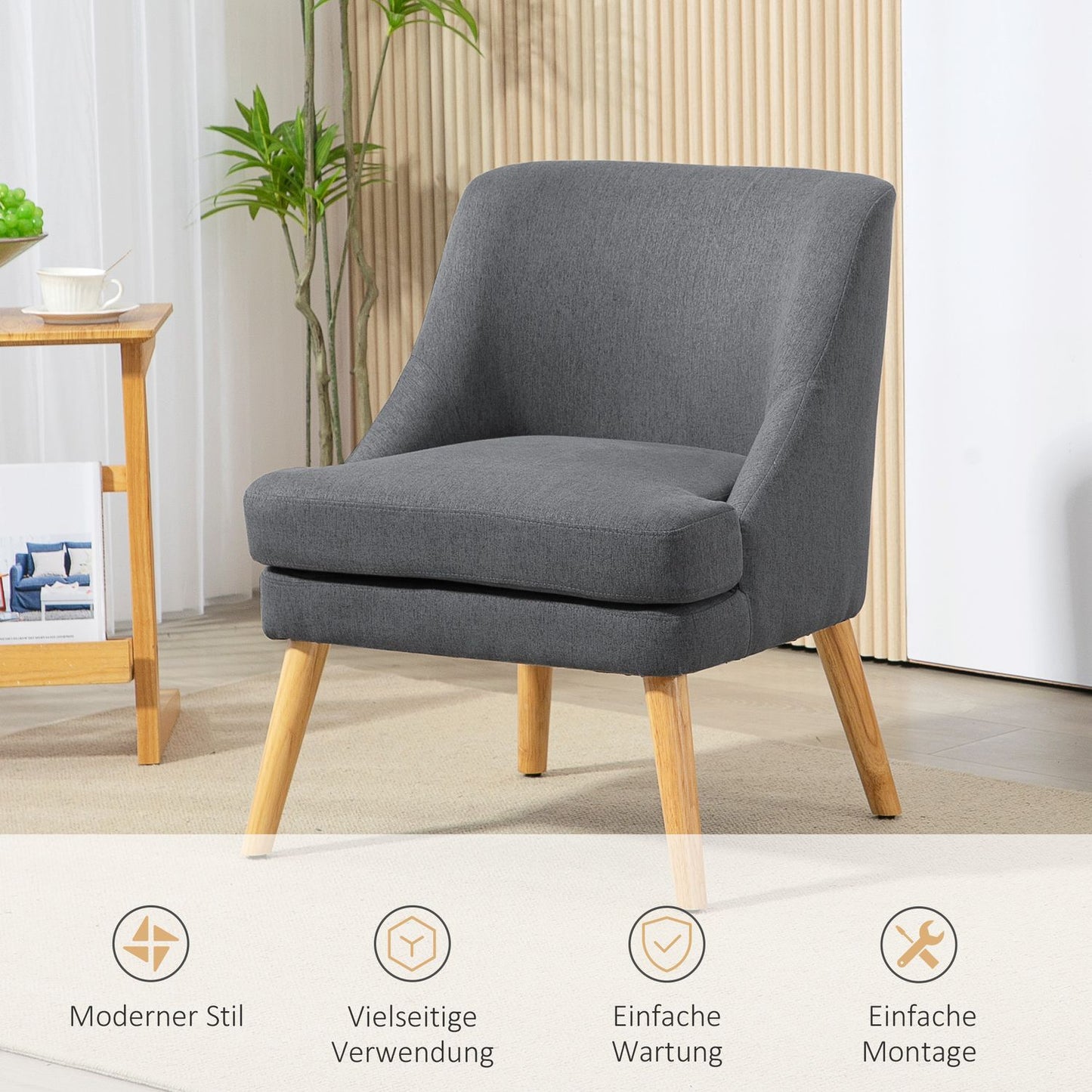 Armchair Lounge chair with padded linen look, dark grey
