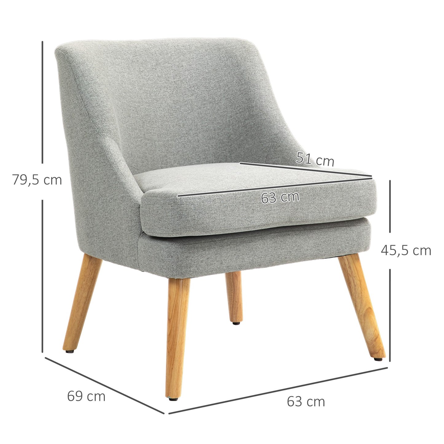Light gray relaxation armchair in linen style with armrests