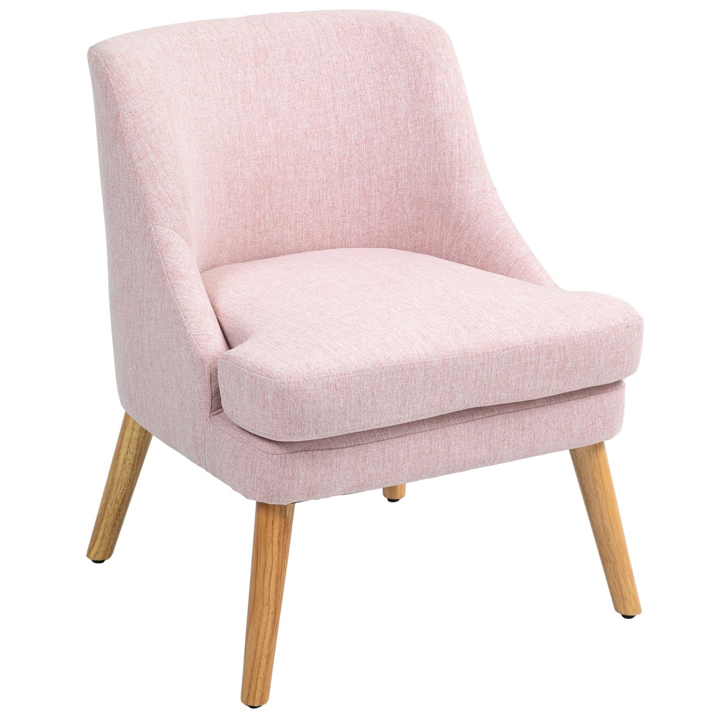 Pink lounge chair in linen look with armrests, wooden legs