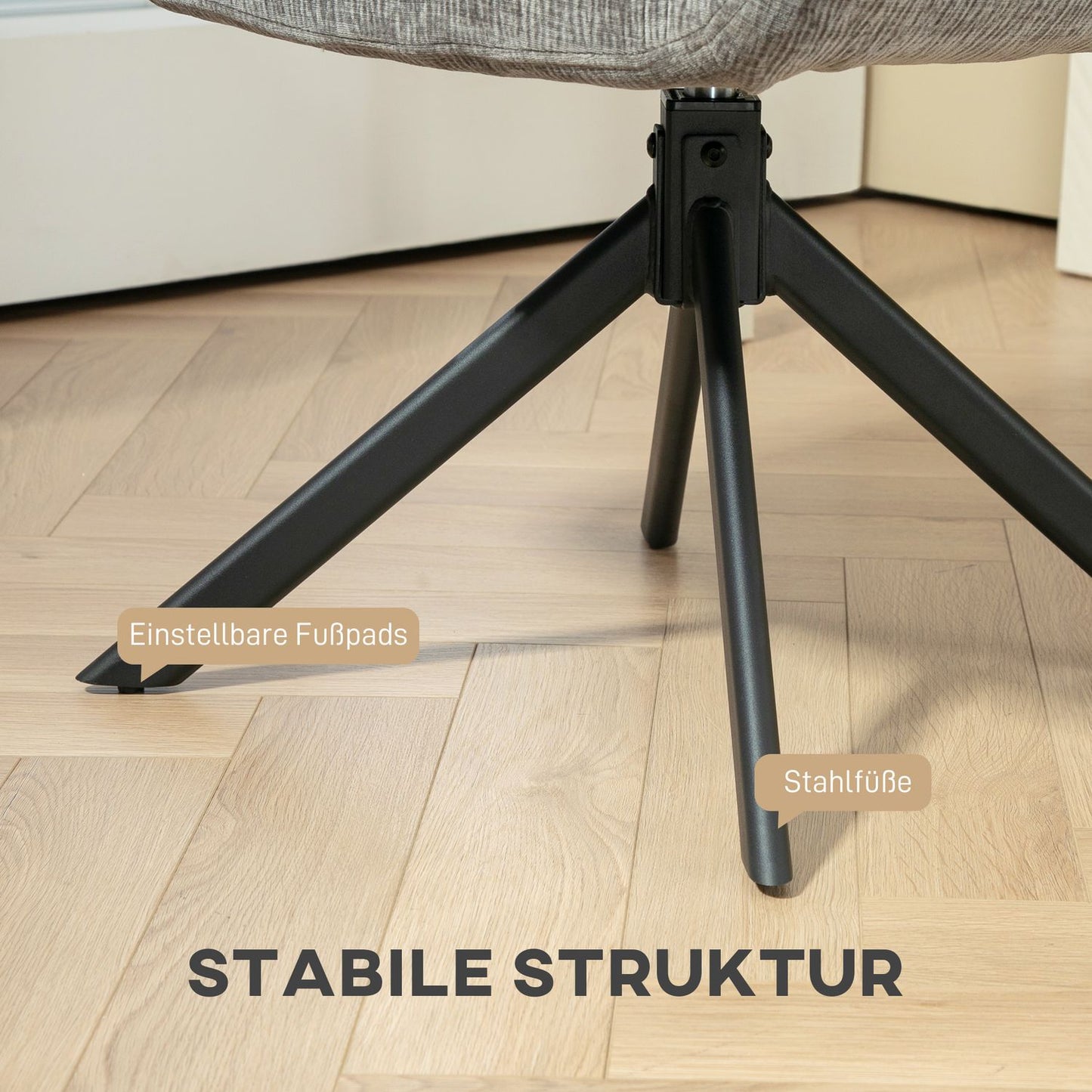 Dark gray swivel armchair - modern upholstery, steel legs