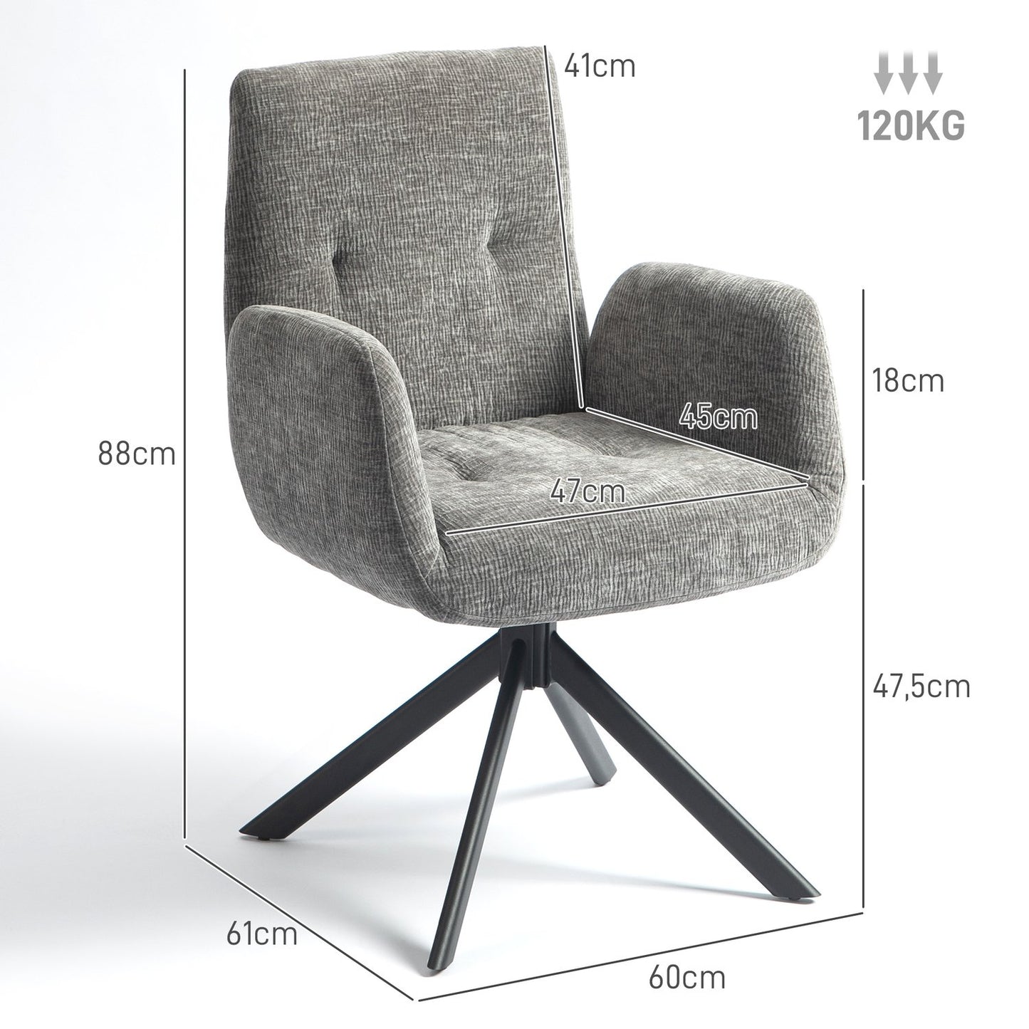 Dark gray swivel armchair - modern upholstery, steel legs