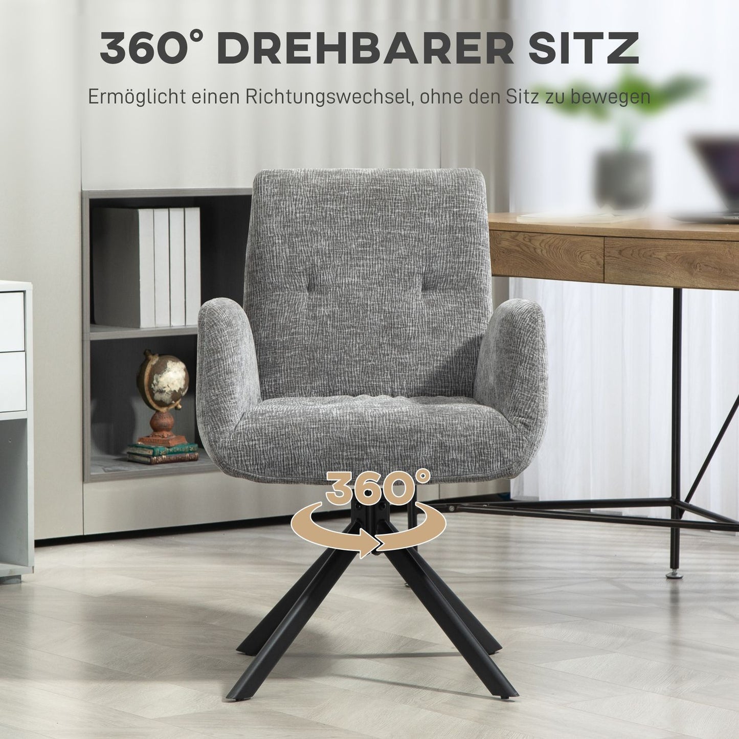 Dark gray swivel armchair - modern upholstery, steel legs