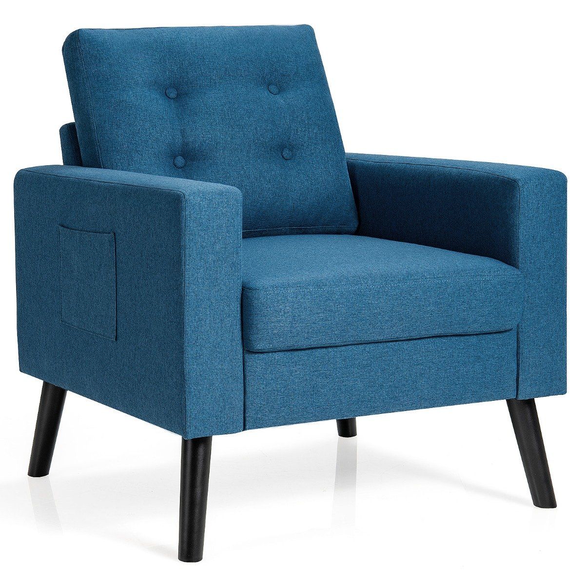 Armchair with 2 side pockets Wing chair with armrests and back cushions 75 x 81 x 86 cm Blue 53cm seat depth