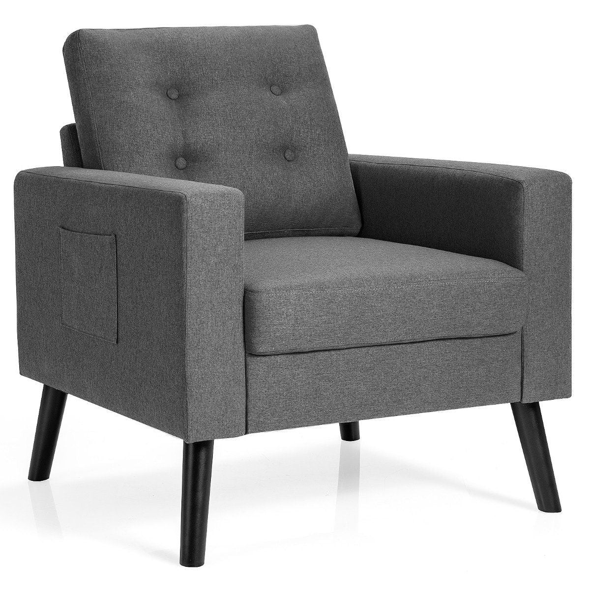Armchair with 2 side pockets Wing chair with armrests and back cushions 75 x 81 x 86 cm Gray 53cm seat depth
