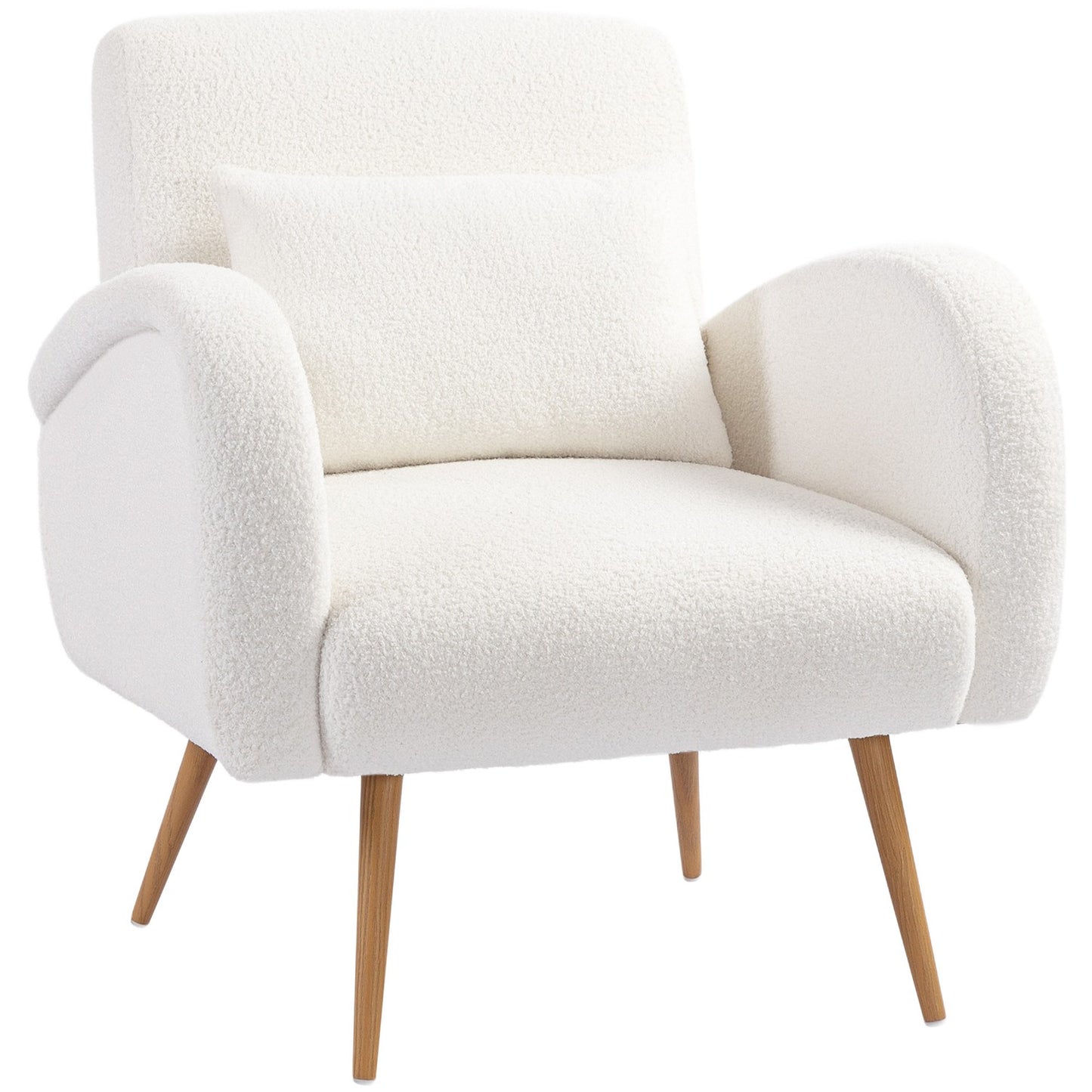 Armchair with Fleece Cover, Cushion, Metal Legs, Cream
