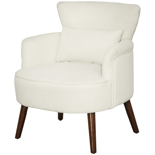 Creamy white upholstered armchair - wooden legs, cord look